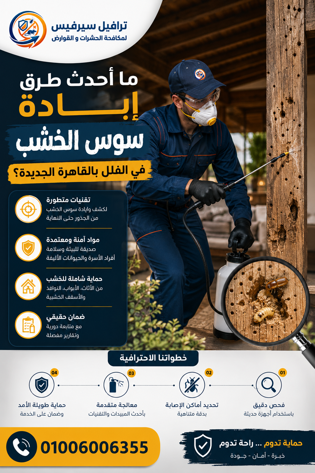 ما أحدث طرق إبادة سوس الخشب في الفلل بالقاهرة الجديدة؟